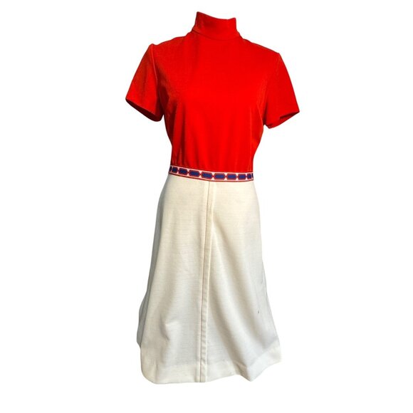 1960's Vintage Red & White Mod Dress - Picture 1 of 11